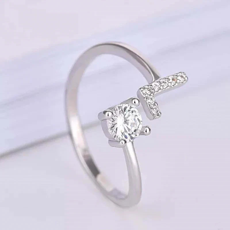 Shining Rhinestone New Fashion Initial Alphabet Opening Charm Jewelry Ring L