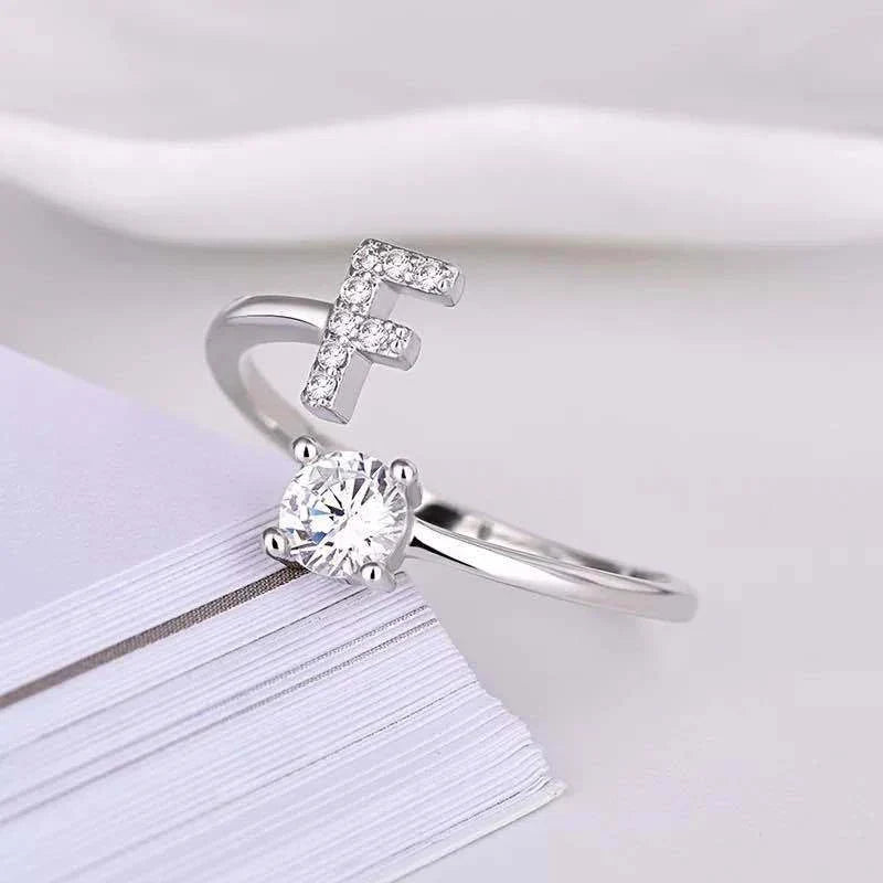 Shining Rhinestone New Fashion Initial Alphabet Opening Charm Jewelry Ring F