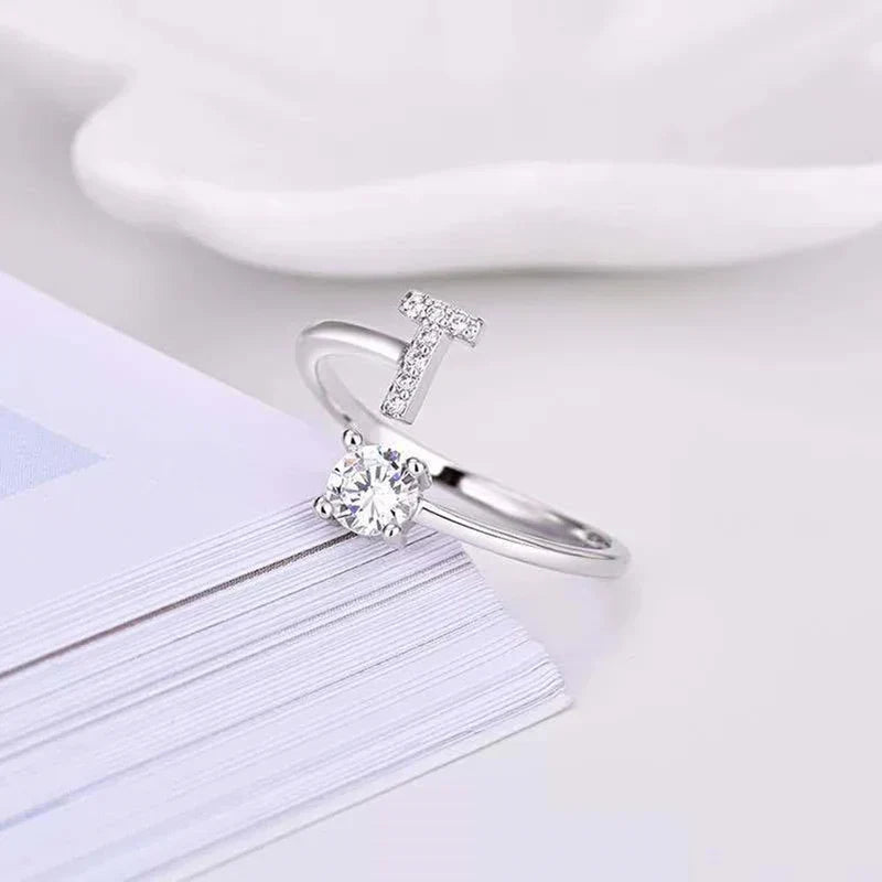 Shining Rhinestone New Fashion Initial Alphabet Opening Charm Jewelry Ring T