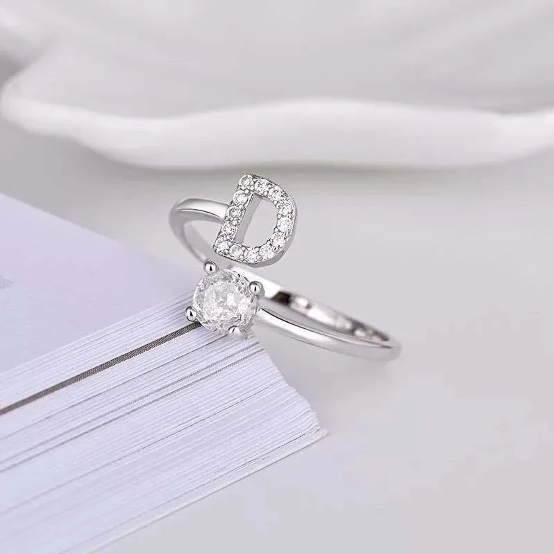 Shining Rhinestone New Fashion Initial Alphabet Opening Charm Jewelry Ring D