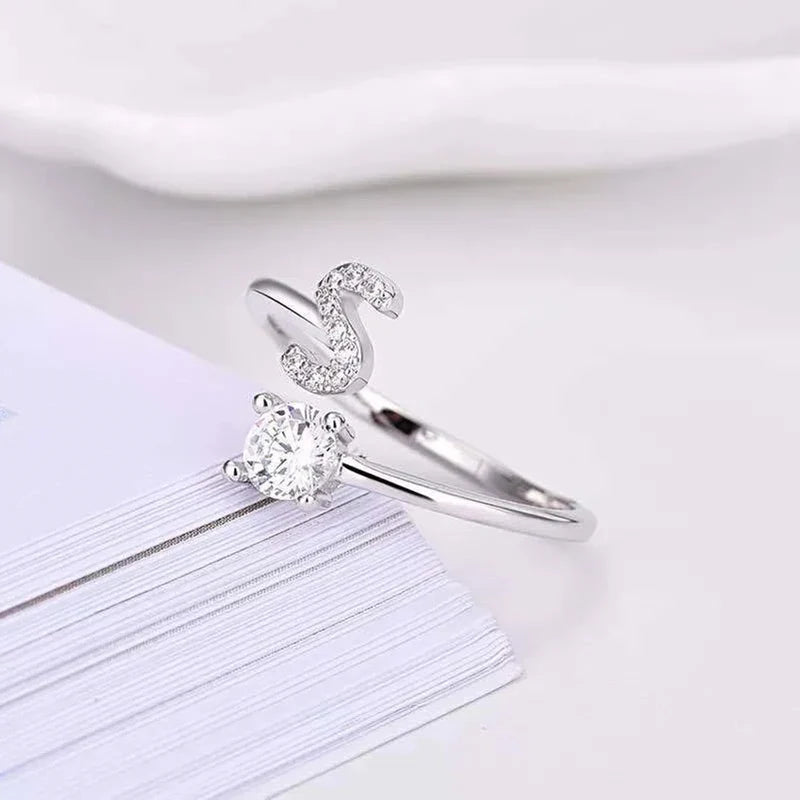 Shining Rhinestone New Fashion Initial Alphabet Opening Charm Jewelry Ring S