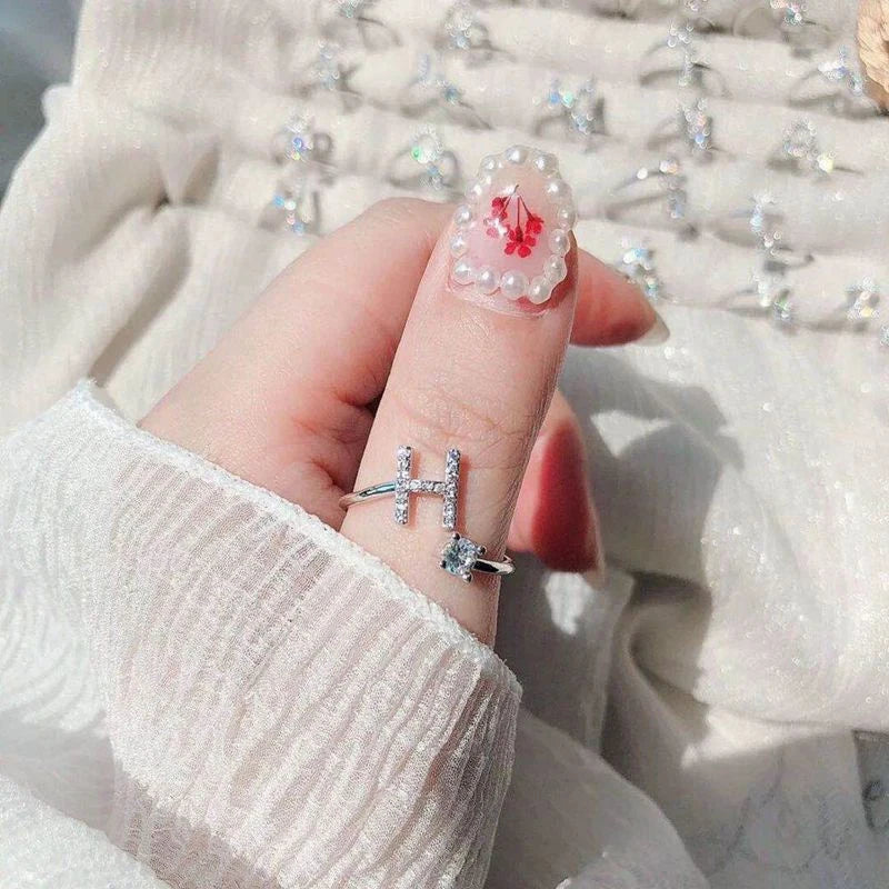 Shining Rhinestone New Fashion Initial Alphabet Opening Charm Jewelry Ring H
