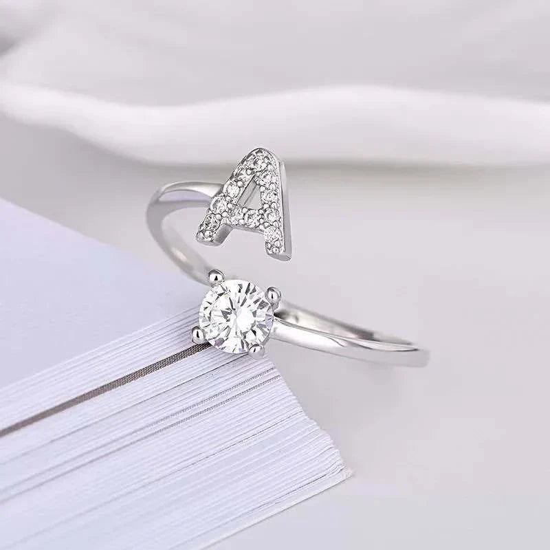 Shining Rhinestone New Fashion Initial Alphabet Opening Charm Jewelry Ring A