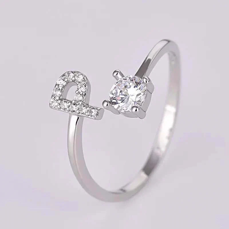 Shining Rhinestone New Fashion Initial Alphabet Opening Charm Jewelry Ring P