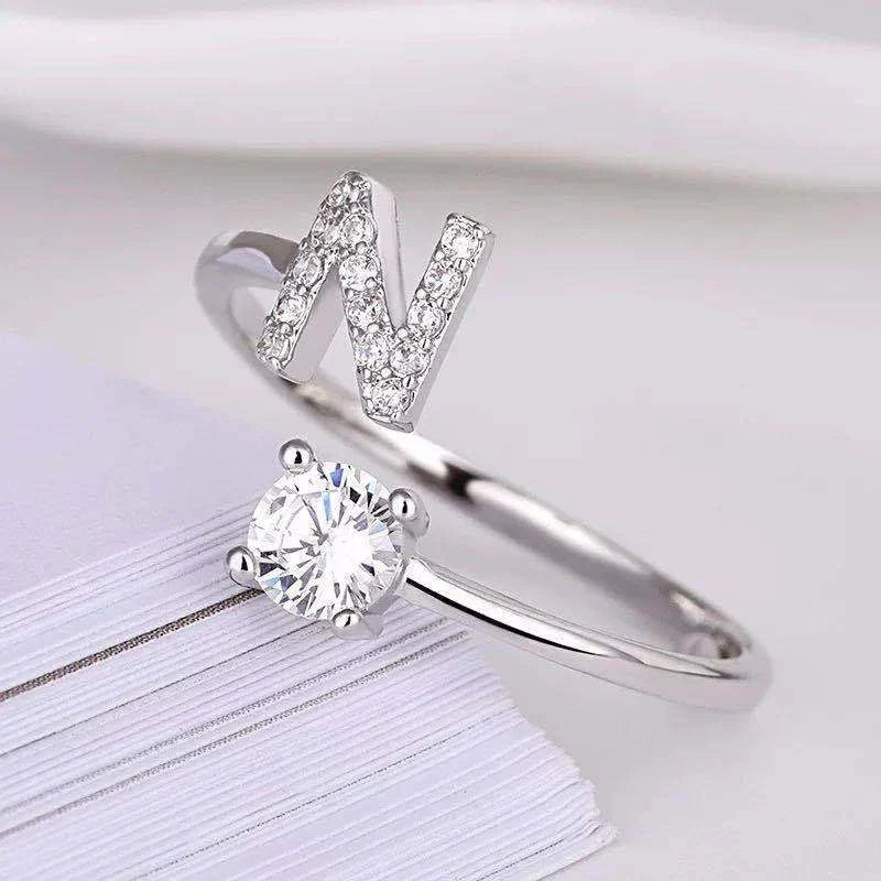 Shining Rhinestone New Fashion Initial Alphabet Opening Charm Jewelry Ring N
