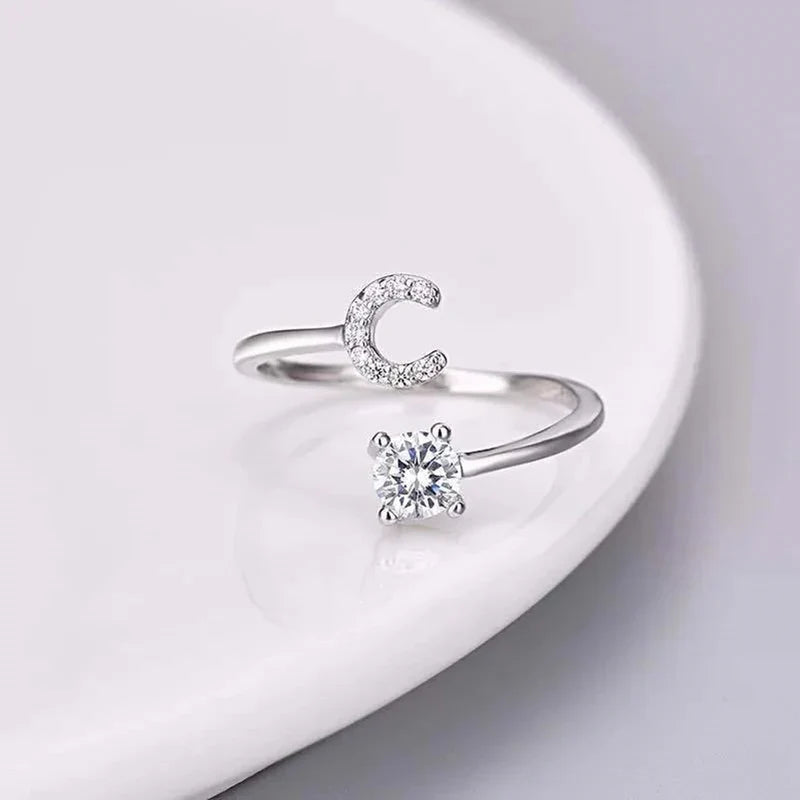 Shining Rhinestone New Fashion Initial Alphabet Opening Charm Jewelry Ring C