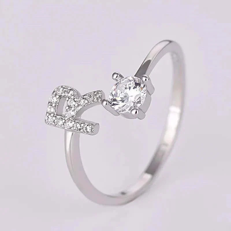 Shining Rhinestone New Fashion Initial Alphabet Opening Charm Jewelry Ring R