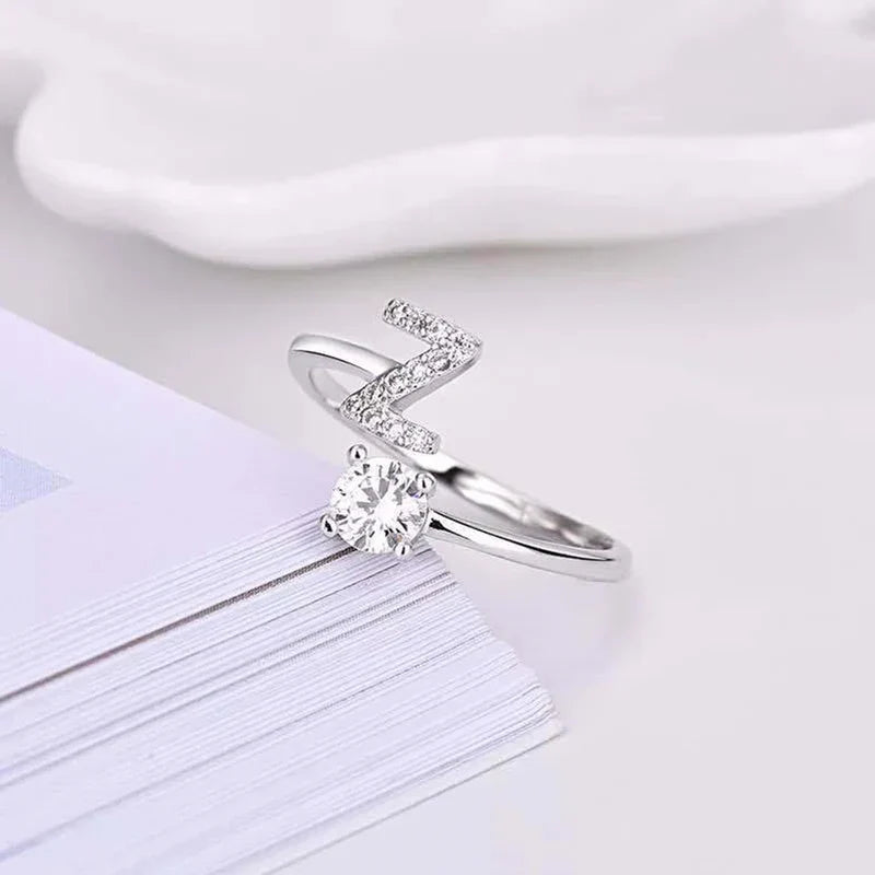 Shining Rhinestone New Fashion Initial Alphabet Opening Charm Jewelry Ring Z