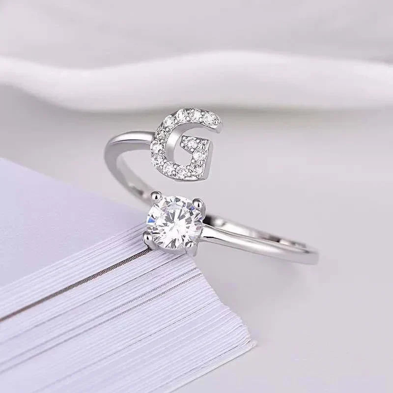 Shining Rhinestone New Fashion Initial Alphabet Opening Charm Jewelry Ring G