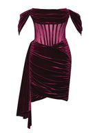 Irisa Burgundy Draping Charming Off Shoulder Corset Dress Dresses