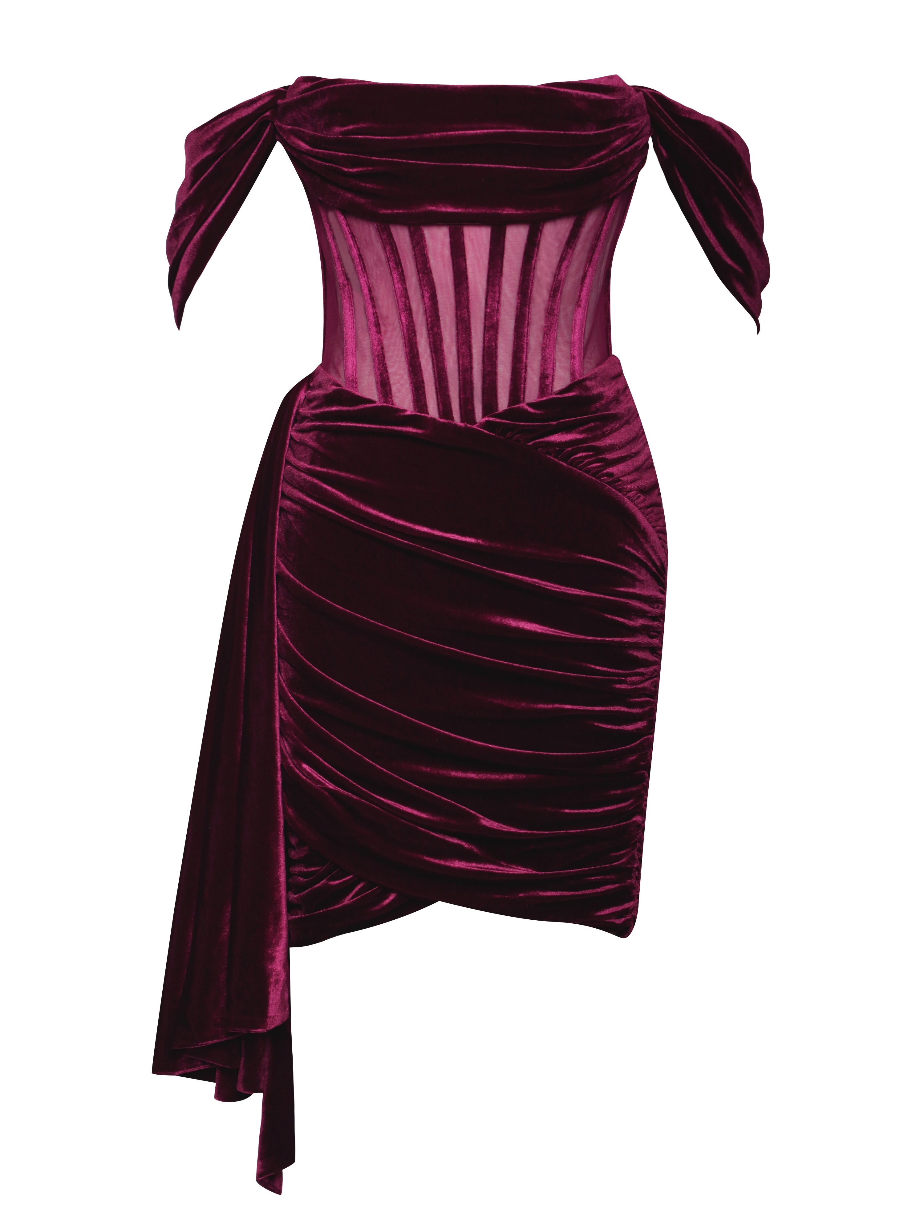 Irisa Burgundy Draping Charming Off Shoulder Corset Dress Dresses