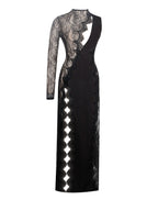 Weslyn Black Satin Charming Lace High Slit Dress Dresses