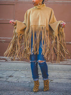 Solid Fringed Suede Top Sweatshirts & Hoodies L