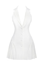 Reyna White Backless Charming Pleated Mini Blazer Dress Dresses