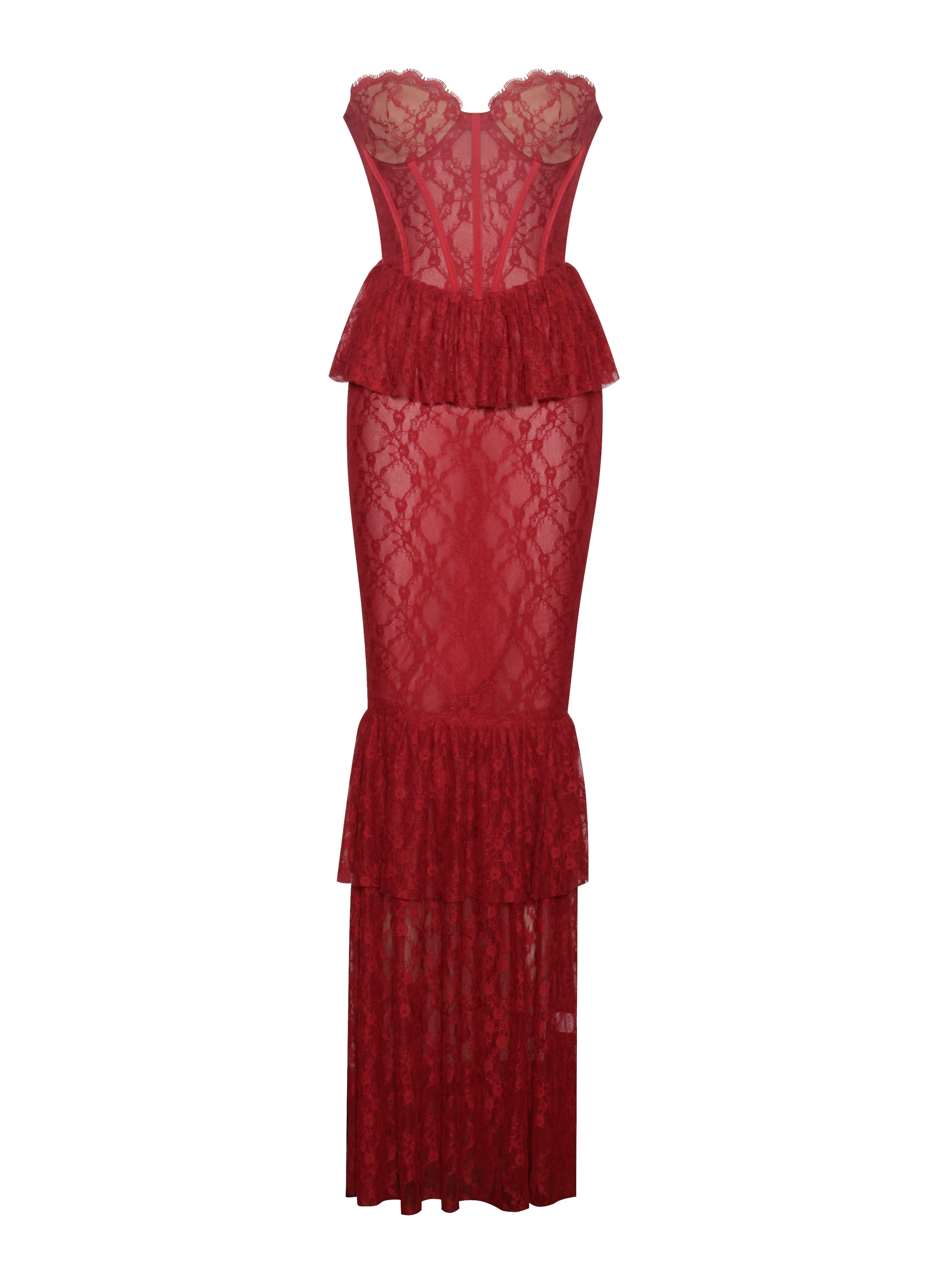 Quennell Burgundy Lace Charming Corset Maxi Dress Dresses