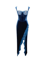 Odilia Teal Lace Charming Velvet Maxi Dress Dresses