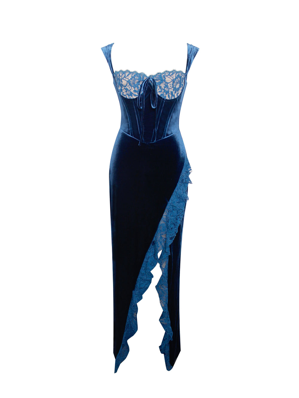 Odilia Teal Lace Charming Velvet Maxi Dress Dresses