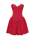 Sacha Red Lace Drop Graceful Waist Corset Puffy Mini Dress Dresses