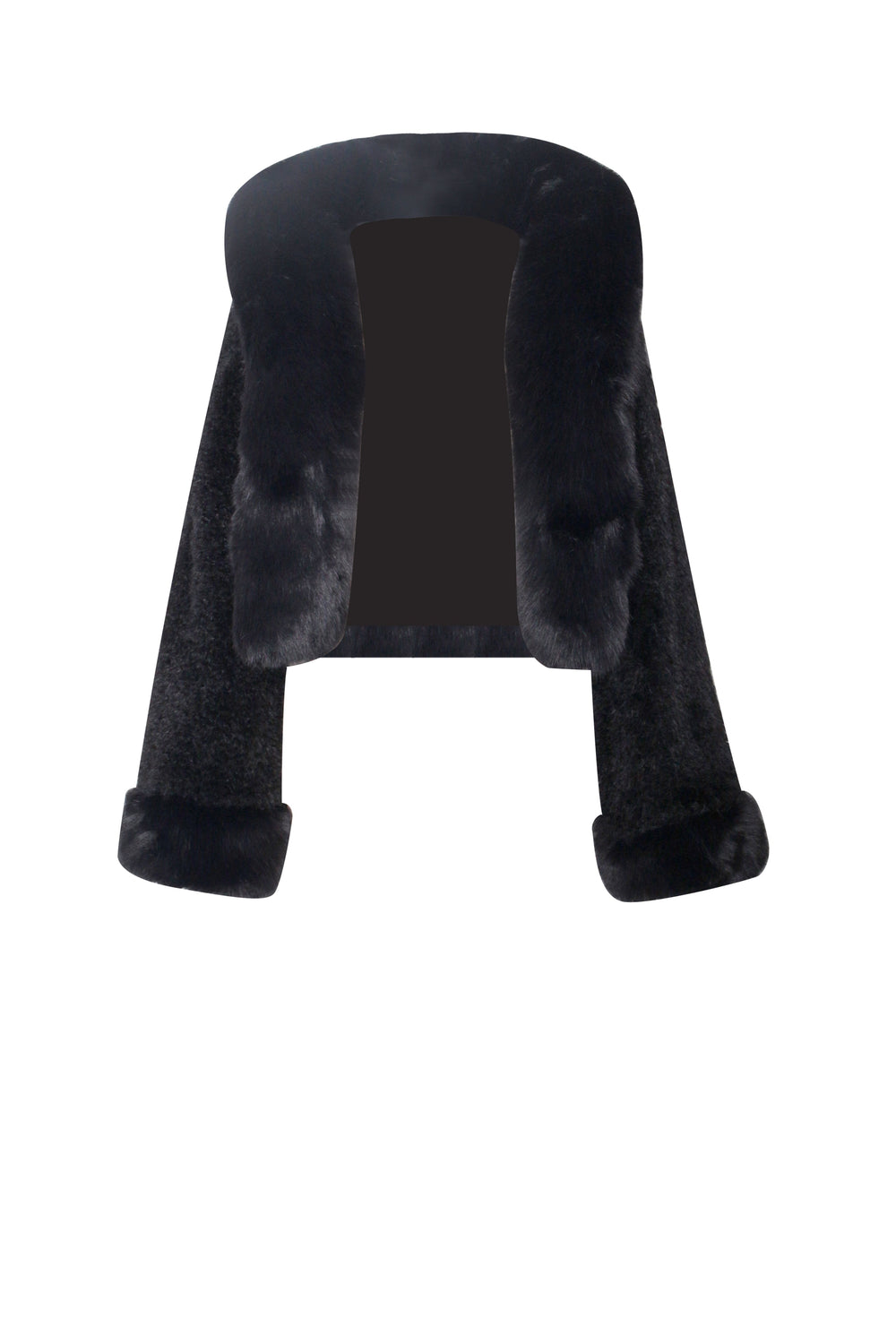 Kali Black Cropped Faux Graceful Fur Jacket With Hood Outwear