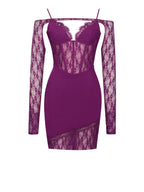 Elsie Purple Lace Charming and Crepe Mini Dress Dresses