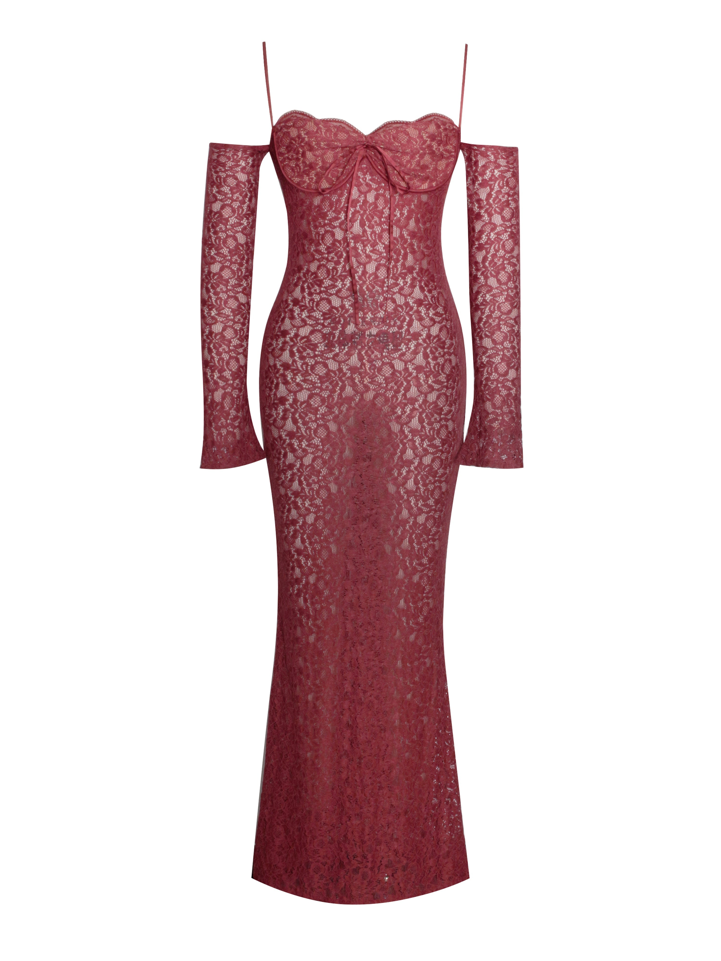 Udaya Burgundy Lace Charming Long Sleeve Maxi Dress Dresses