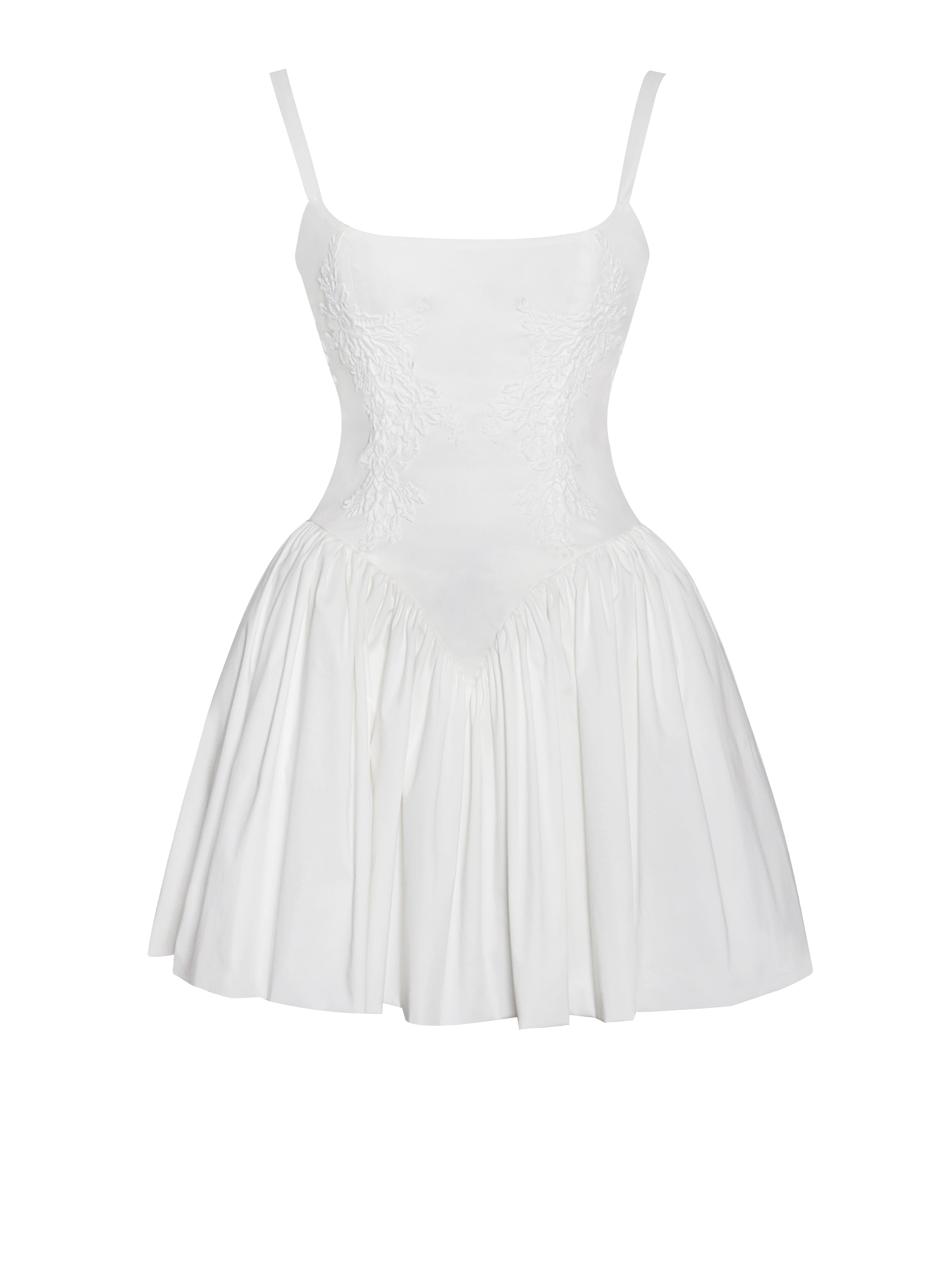 Kadi White Cotton Drop Graceful Waist Corset Mini Dress Dresses
