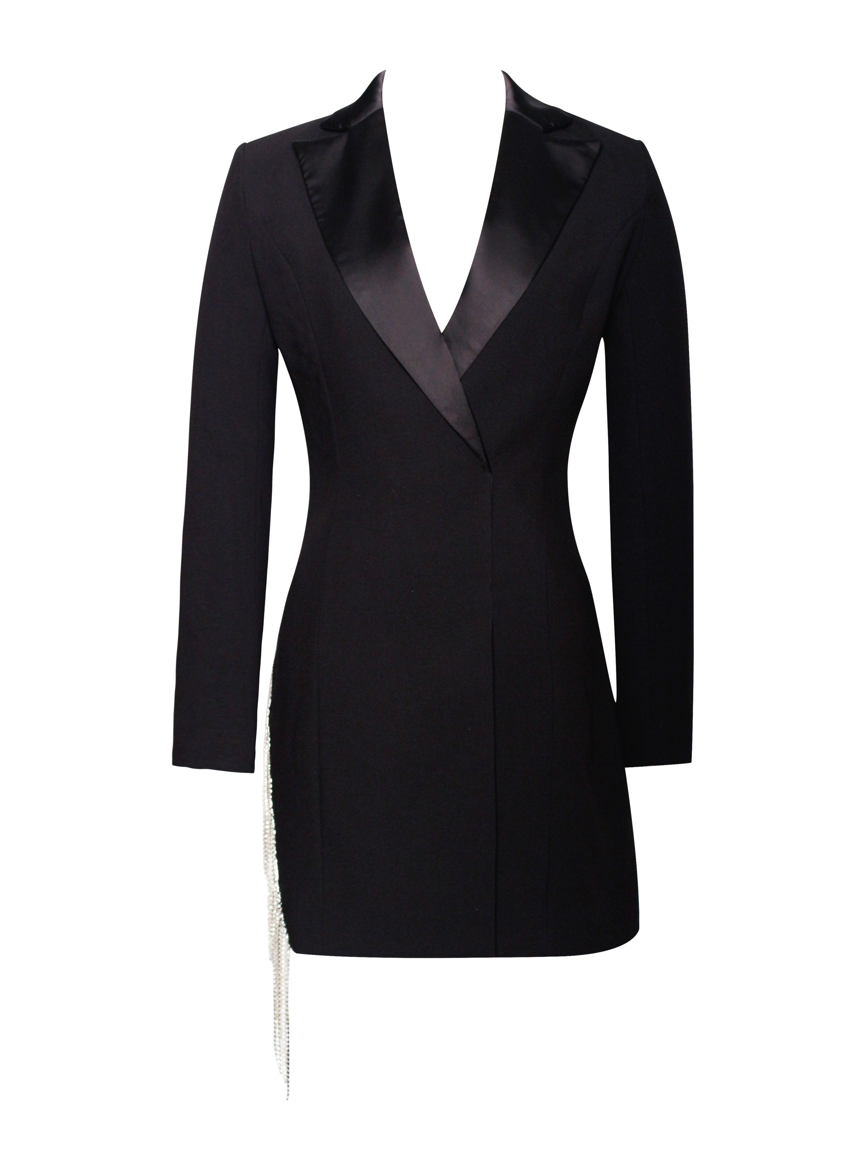 Freya Black Crystal Charming Fringe Blazer Dress Dresses