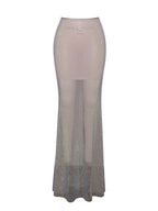 Gloria Mesh Stylish Rhinestone Maxi Skirt Bottoms