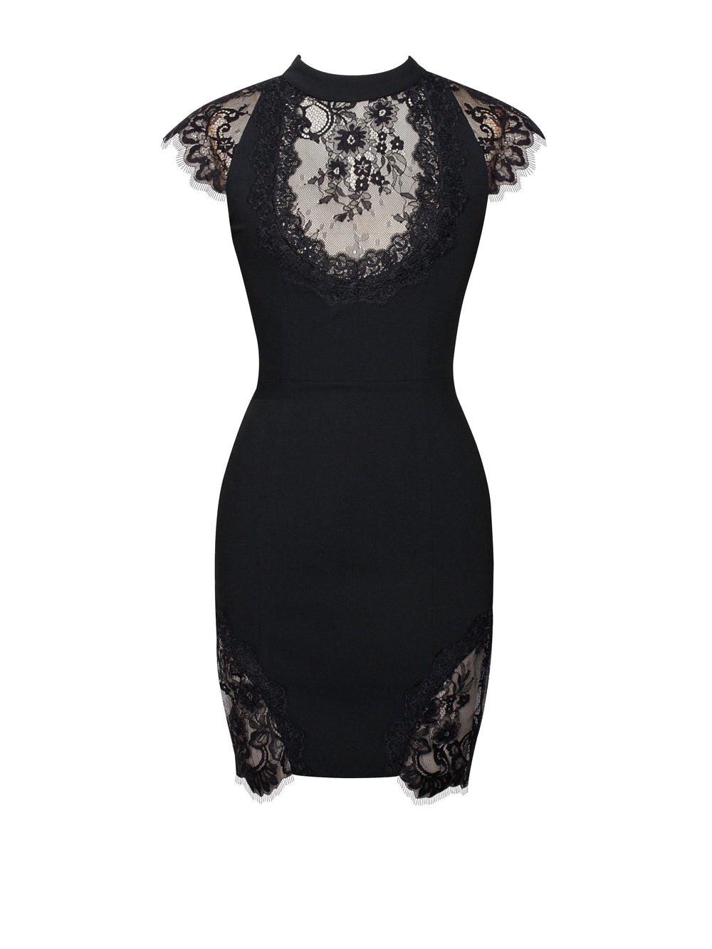 Quinella Black Lace Charming Crepe Backless Mini Dress Dresses