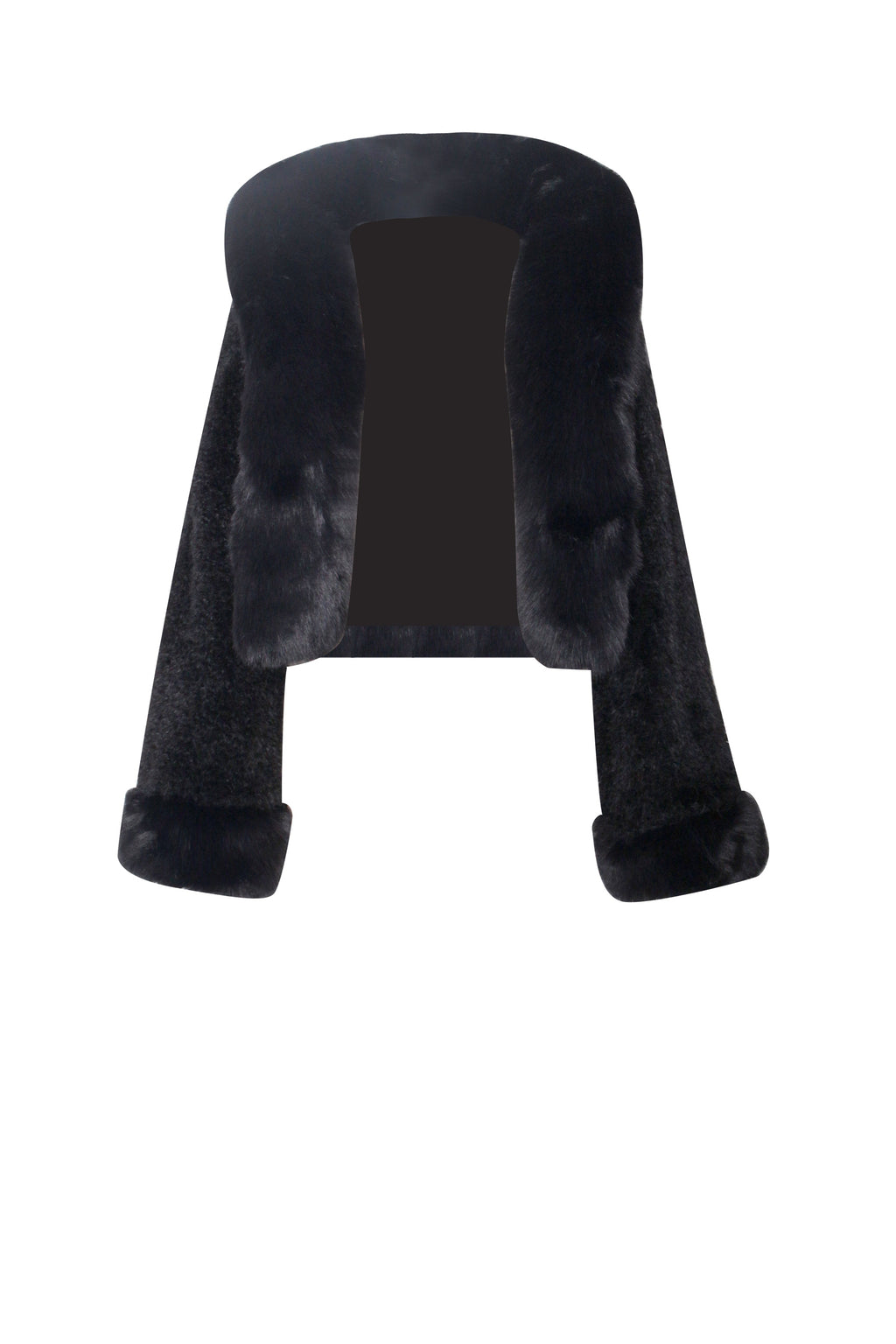 Kali Black Cropped Faux Graceful Fur Jacket With Hood Outwear