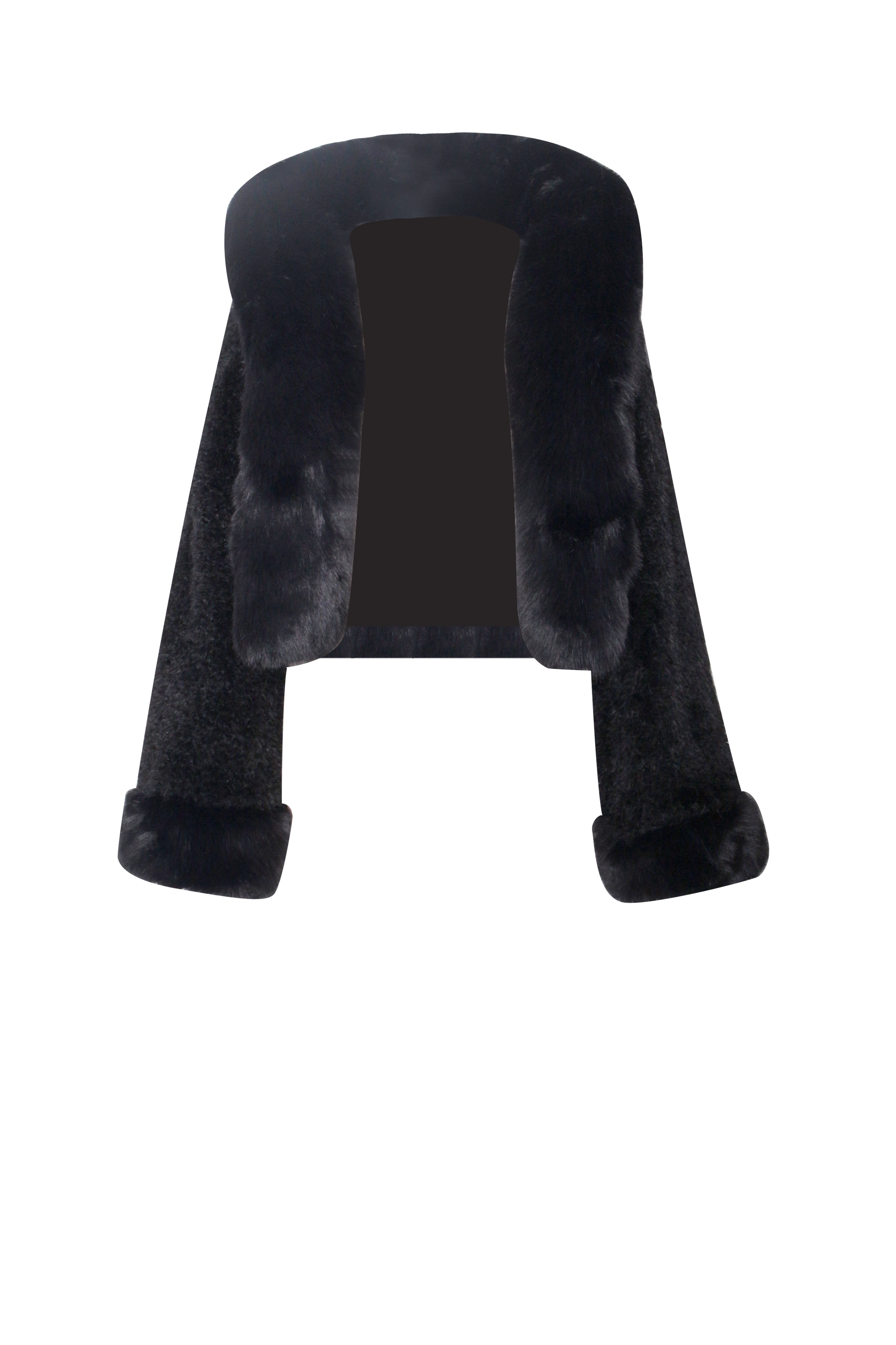 Kali Black Cropped Faux Graceful Fur Jacket With Hood Outwear
