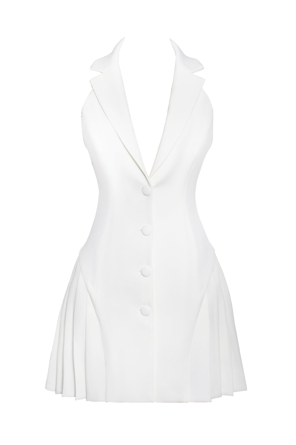 Reyna White Backless Charming Pleated Mini Blazer Dress Dresses