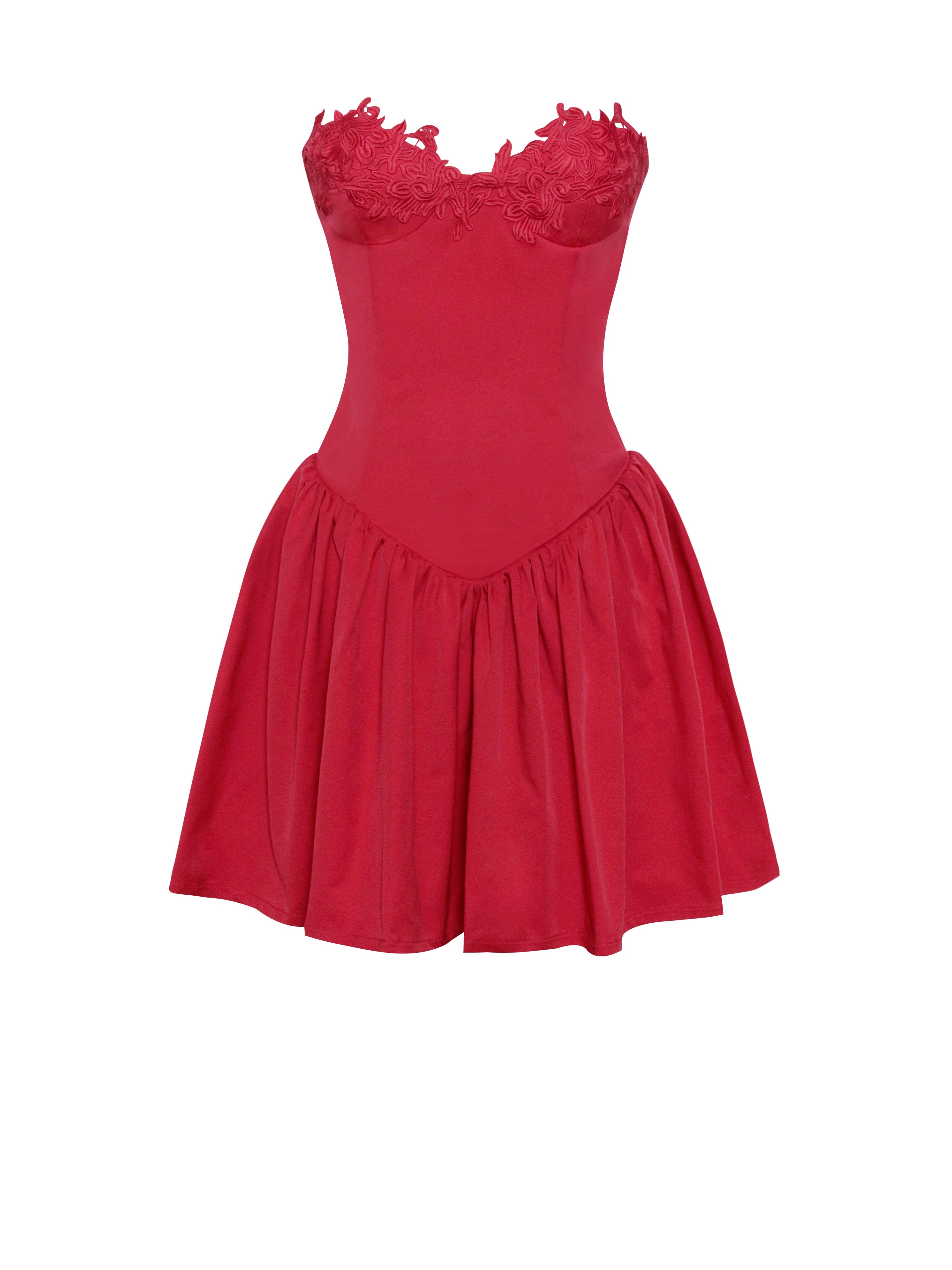 Sacha Red Lace Drop Graceful Waist Corset Puffy Mini Dress Dresses