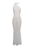 Olena White Burnout Velvet Animal Trendy Print Mesh Halter Neck Maxi Dress Dresses