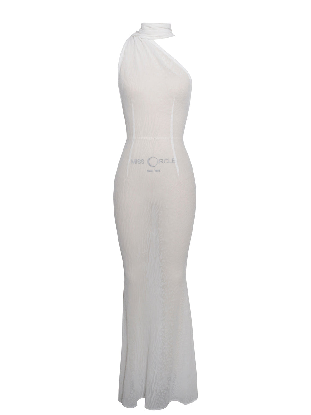 Olena White Burnout Velvet Animal Trendy Print Mesh Halter Neck Maxi Dress Dresses