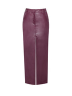 Noya Purple Front Charming Slit Vegan Leather Skirt Bottoms