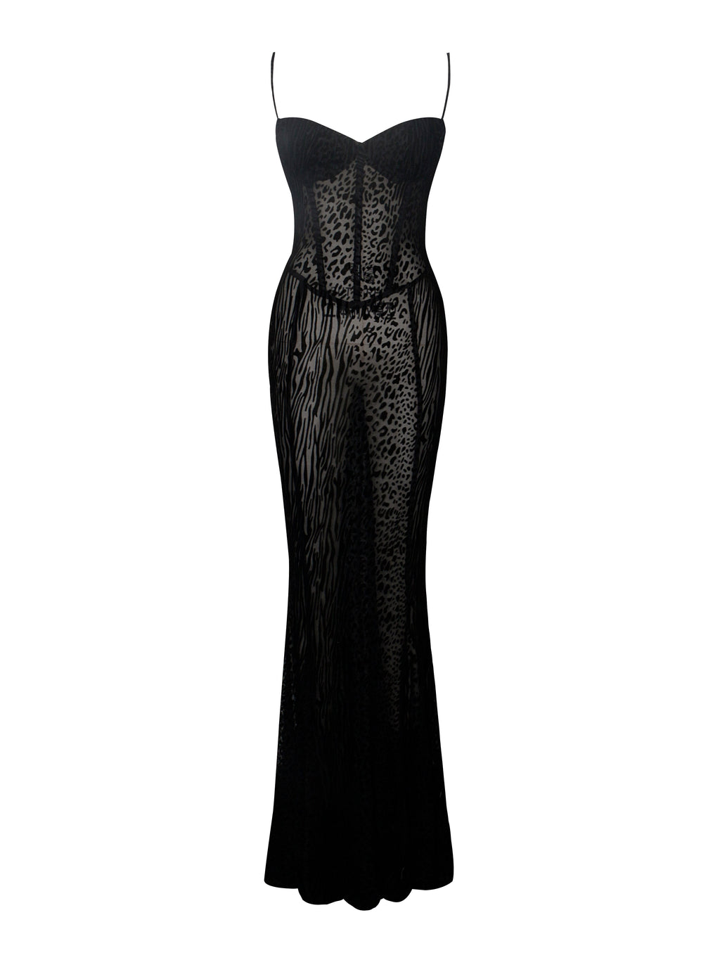 Ulani Black Burnout Velvet Graceful Detail Mesh Maxi Dress Dresses