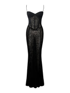 Ulani Black Burnout Velvet Graceful Detail Mesh Maxi Dress Dresses
