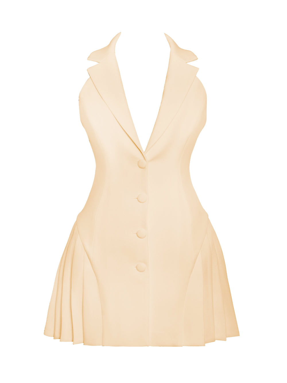 Reyna Beige Backless Charming Pleated Mini Blazer Dress Dresses