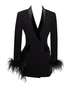 Madeline Black Feather Charming Trim Blazer Dress Dresses