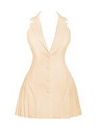 Reyna Beige Backless Charming Pleated Mini Blazer Dress Dresses