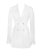 Quilla White Feather Crystal Graceful Sleeve Backless Blazer Dress Dresses