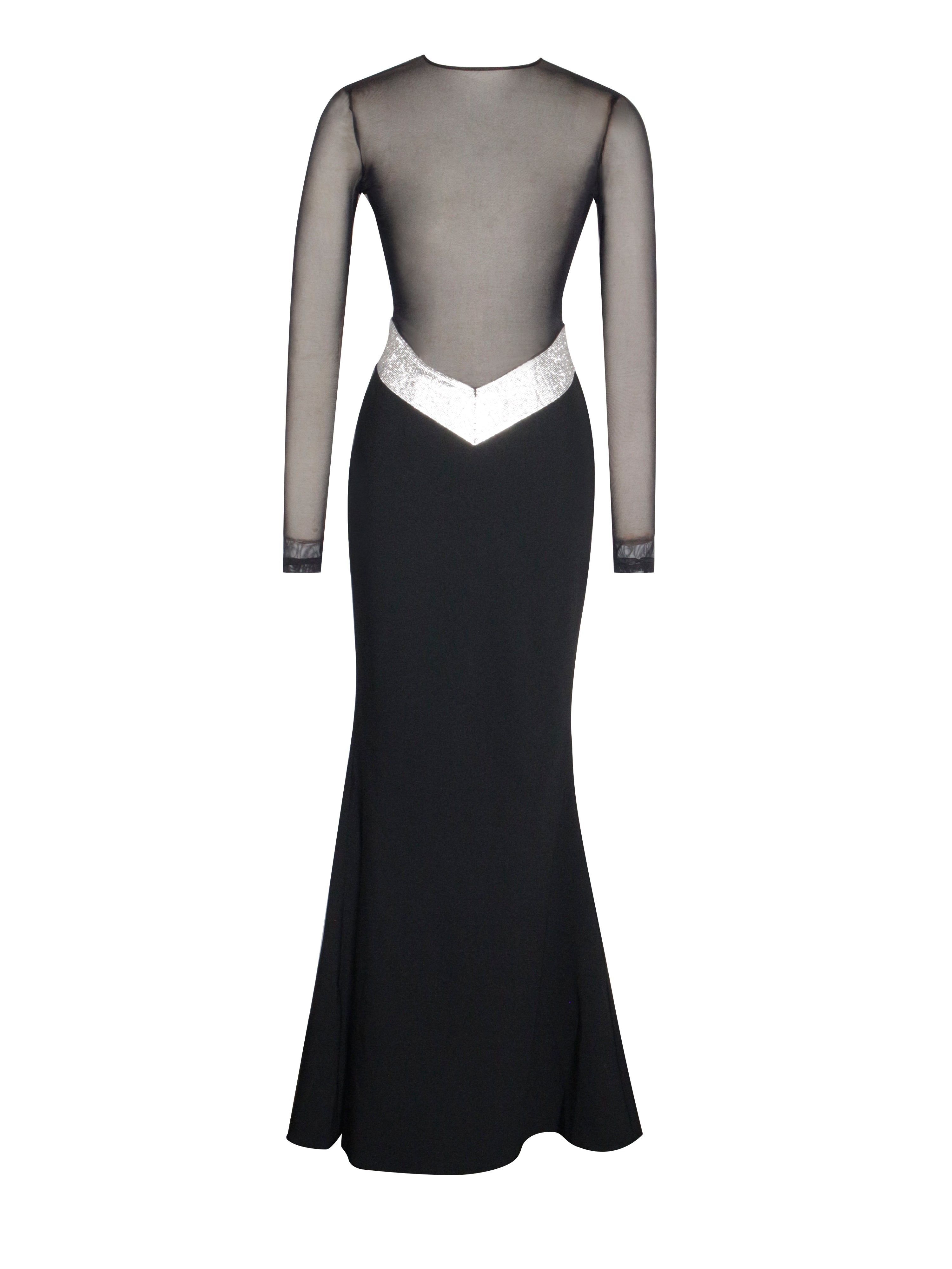 Aggie Black Sheer Maxi Graceful Dress With Crystal Waist Trim Dresses