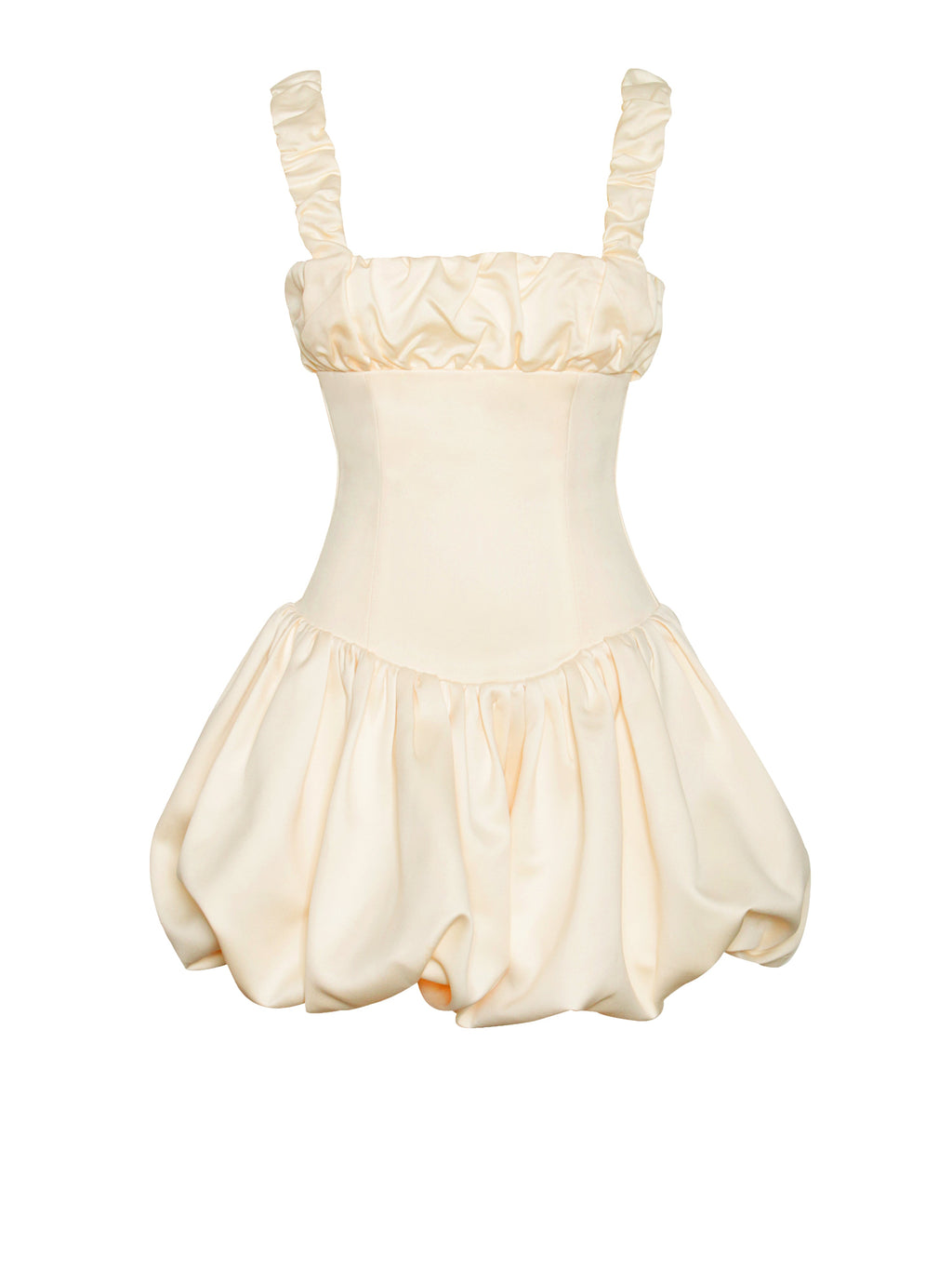 Aubrey Egg White Satin Graceful Bubble Hem Mini Dress Dresses