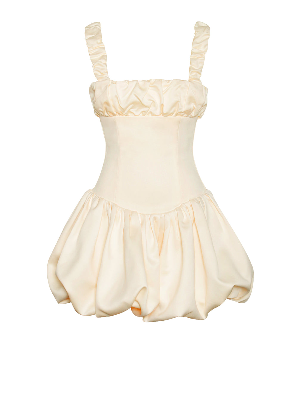 Aubrey Egg White Satin Graceful Bubble Hem Mini Dress Dresses