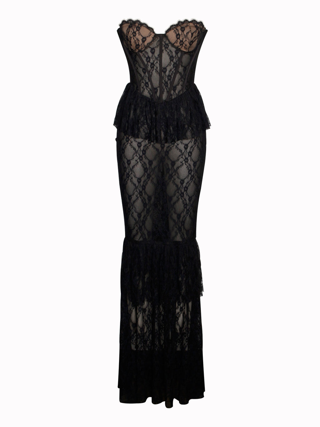 Quennell Black Lace Charming Corset Maxi Dress Dresses