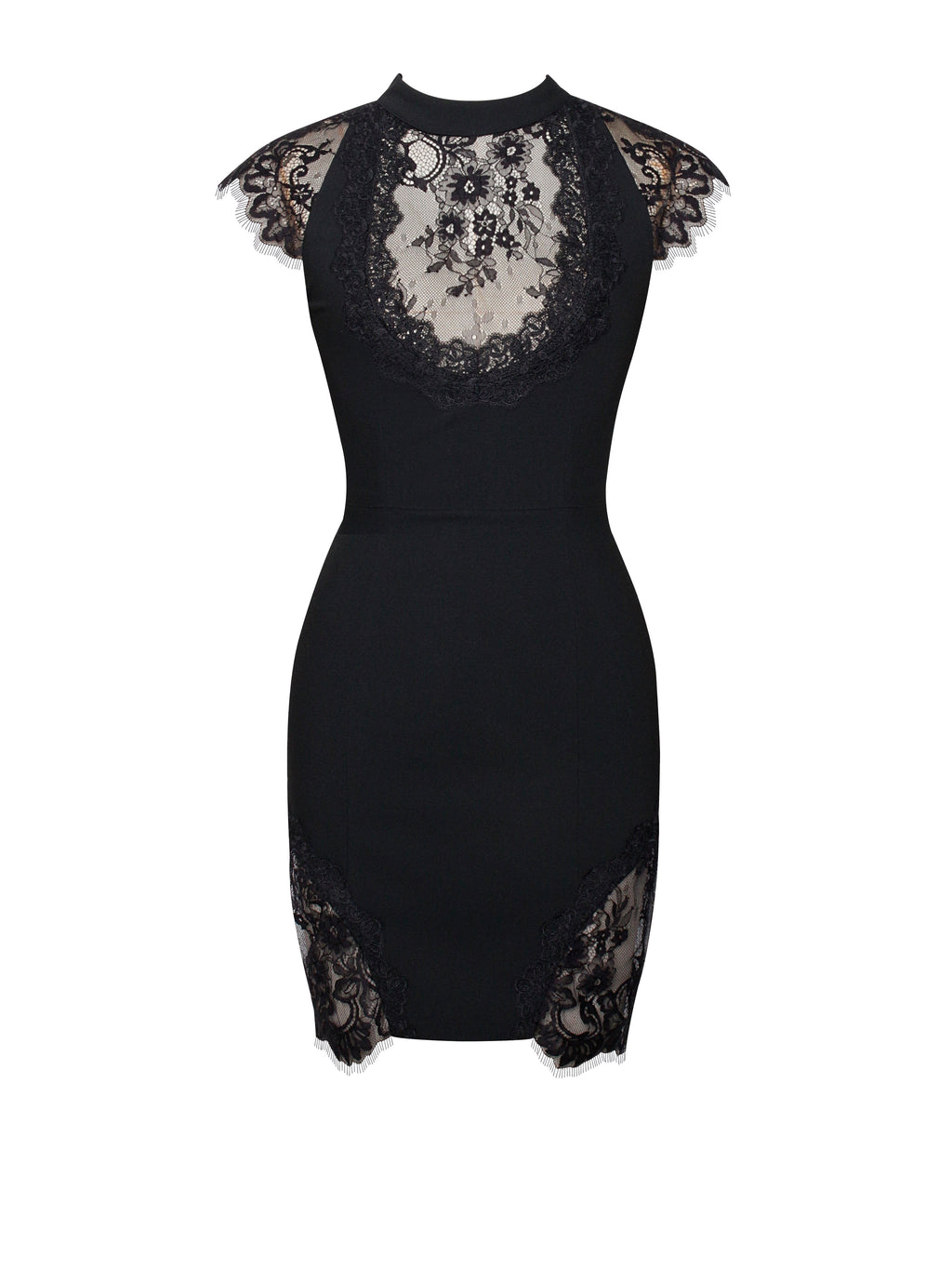 Quinella Black Lace Charming Crepe Backless Mini Dress Dresses
