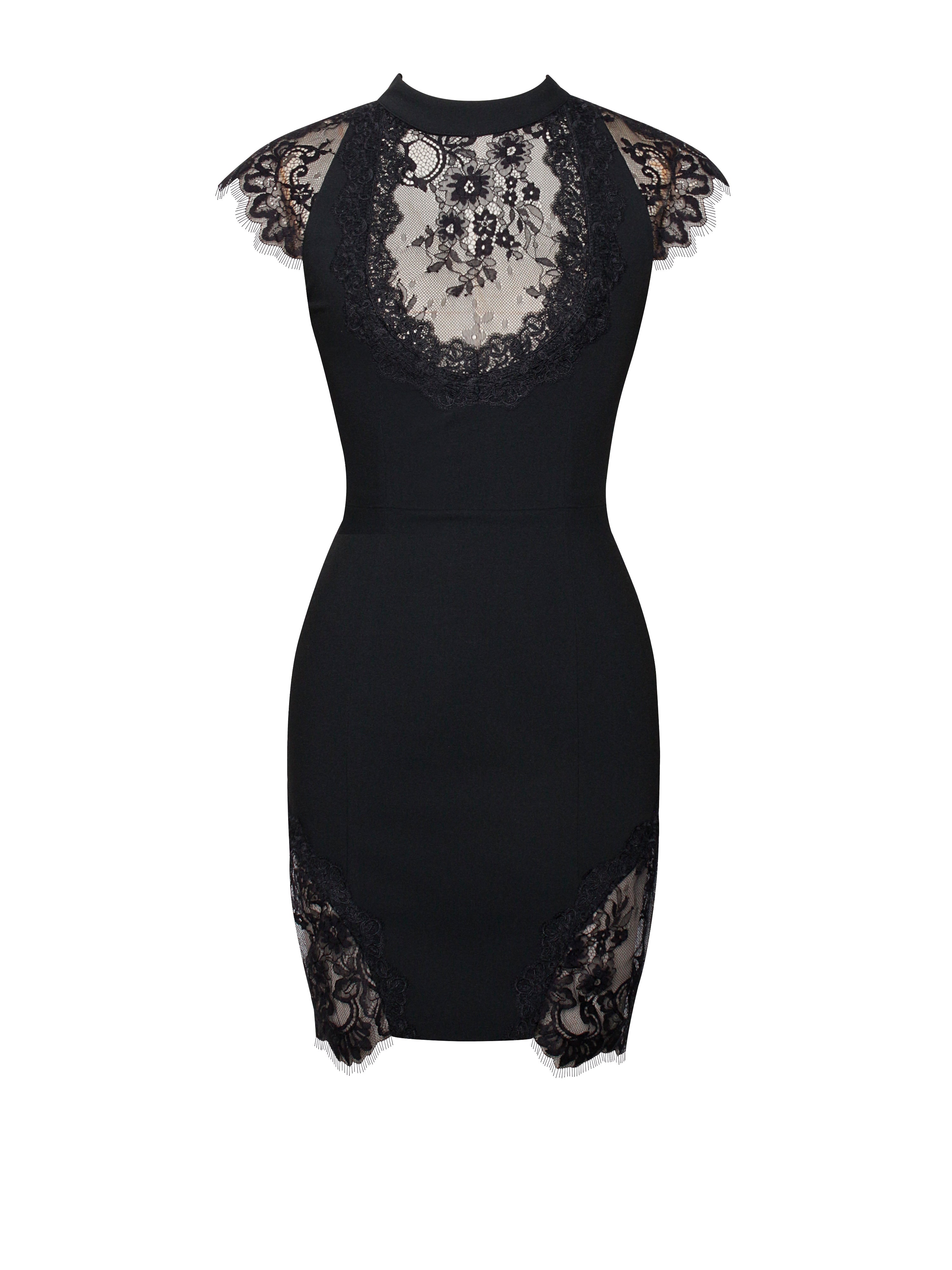 Quinella Black Lace Charming Crepe Backless Mini Dress Dresses