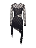Omaira Black Lace Charming Long Sleeve Ruffle Dress Dresses