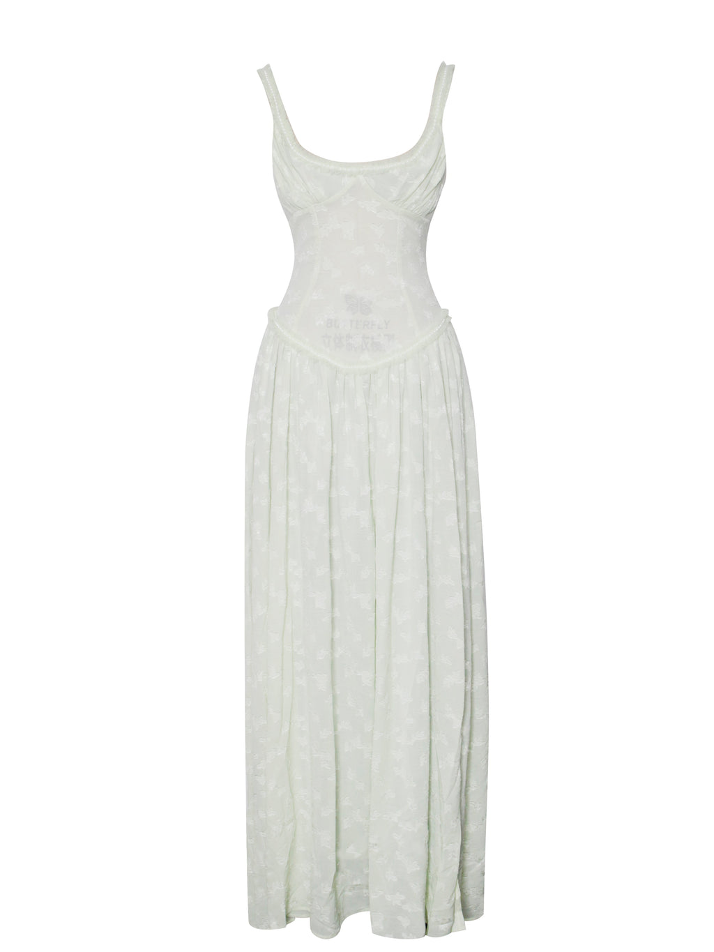 Ulissa Light Green Square Neck Trendy Jacquard Textured High Slit Maxi Dress Dresses